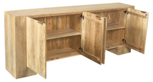 HomeRoots 86" Natural Distressed Solid Wood Sideboard - Stylish Storage Buffet with Four Doors & Bronze Accents 612066
