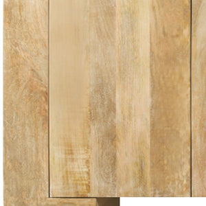 HomeRoots 86" Natural Distressed Solid Wood Sideboard - Stylish Storage Buffet with Four Doors & Bronze Accents 612066