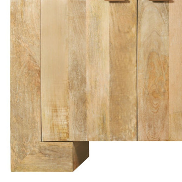 HomeRoots 86" Natural Distressed Solid Wood Sideboard - Stylish Storage Buffet with Four Doors & Bronze Accents 612066