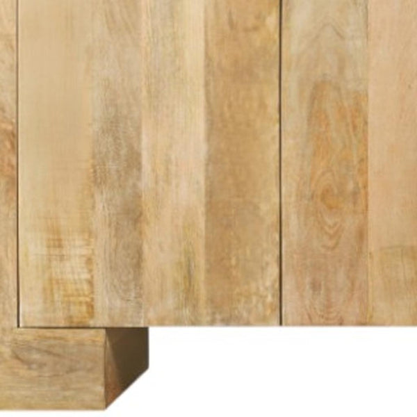 HomeRoots 86" Natural Distressed Solid Wood Sideboard - Stylish Storage Buffet with Four Doors & Bronze Accents 612066