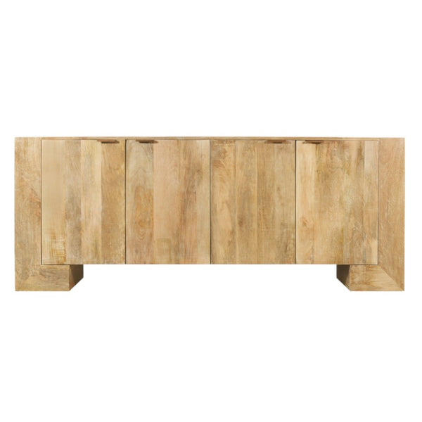 HomeRoots 86" Natural Distressed Solid Wood Sideboard - Stylish Storage Buffet with Four Doors & Bronze Accents 612066