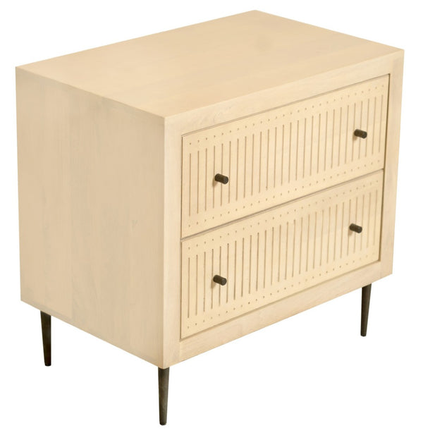 HomeRoots 28" Natural Solid Wood Nightstand with Rustic Carved Details, 2 Drawers & Versatile Accent Table Design 612087