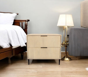 HomeRoots 28" Rustic Solid Wood Nightstand with Two Drawers, Hand-Carved Details, Vintage Charm & Versatile Use 612088
