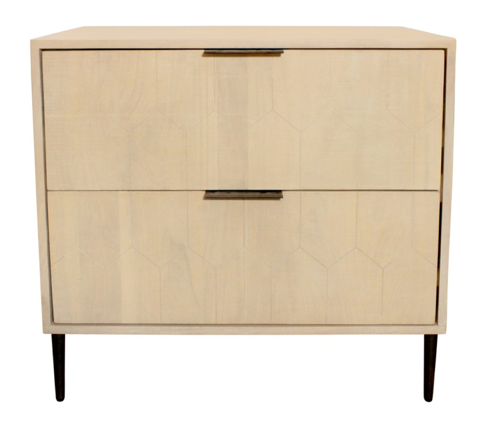 HomeRoots 28" Rustic Solid Wood Nightstand with Two Drawers, Hand-Carved Details, Vintage Charm & Versatile Use 612088