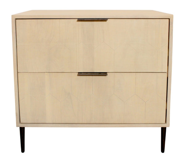 HomeRoots 28" Rustic Solid Wood Nightstand with Two Drawers, Hand-Carved Details, Vintage Charm & Versatile Use 612088