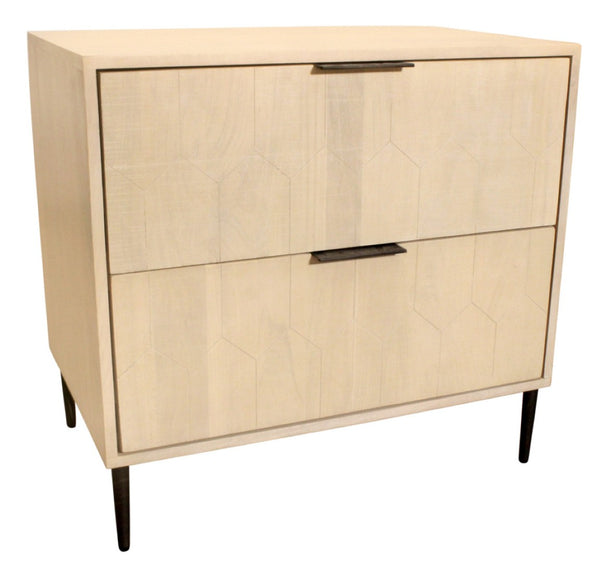HomeRoots 28" Rustic Solid Wood Nightstand with Two Drawers, Hand-Carved Details, Vintage Charm & Versatile Use 612088