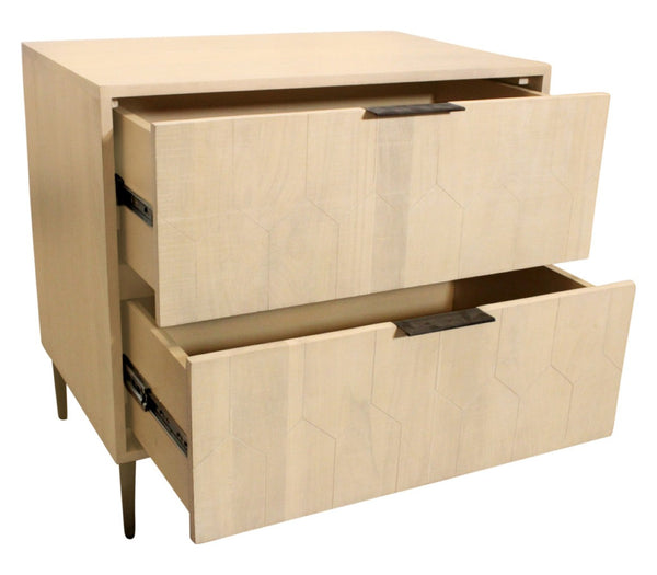 HomeRoots 28" Rustic Solid Wood Nightstand with Two Drawers, Hand-Carved Details, Vintage Charm & Versatile Use 612088