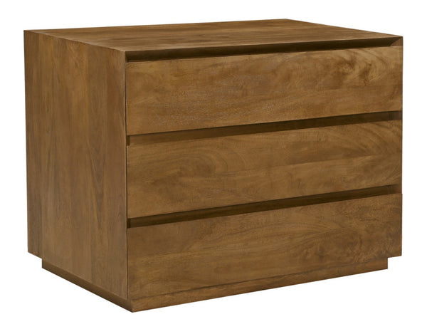 HomeRoots 24" Rustic Solid Wood Nightstand with Three Soft-Close Drawers - Vintage Tan Finish for Versatile Storage 612089