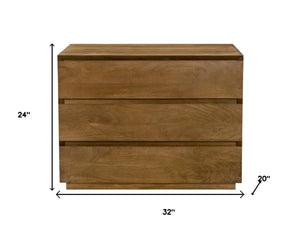 HomeRoots 24" Rustic Solid Wood Nightstand with Three Soft-Close Drawers - Vintage Tan Finish for Versatile Storage 612089