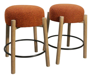 HomeRoots Set of Two Backless Bar Chairs with Rust Fabric Seat and Natural Wood Base for Stylish Comfort 612092