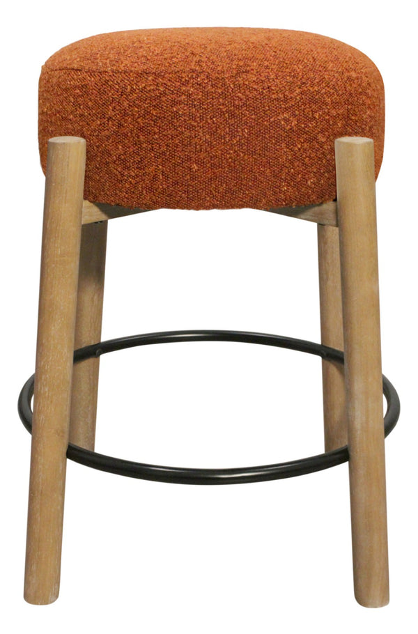 HomeRoots Set of Two Backless Bar Chairs with Rust Fabric Seat and Natural Wood Base for Stylish Comfort 612092