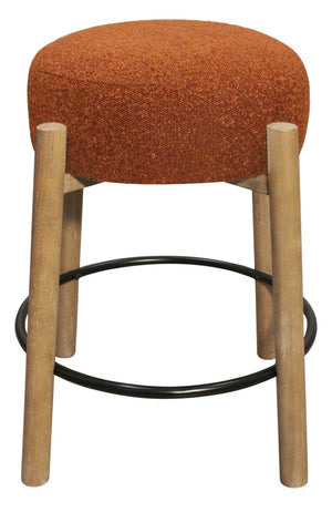 HomeRoots Set of Two Backless Bar Chairs with Rust Fabric Seat and Natural Wood Base for Stylish Comfort 612092