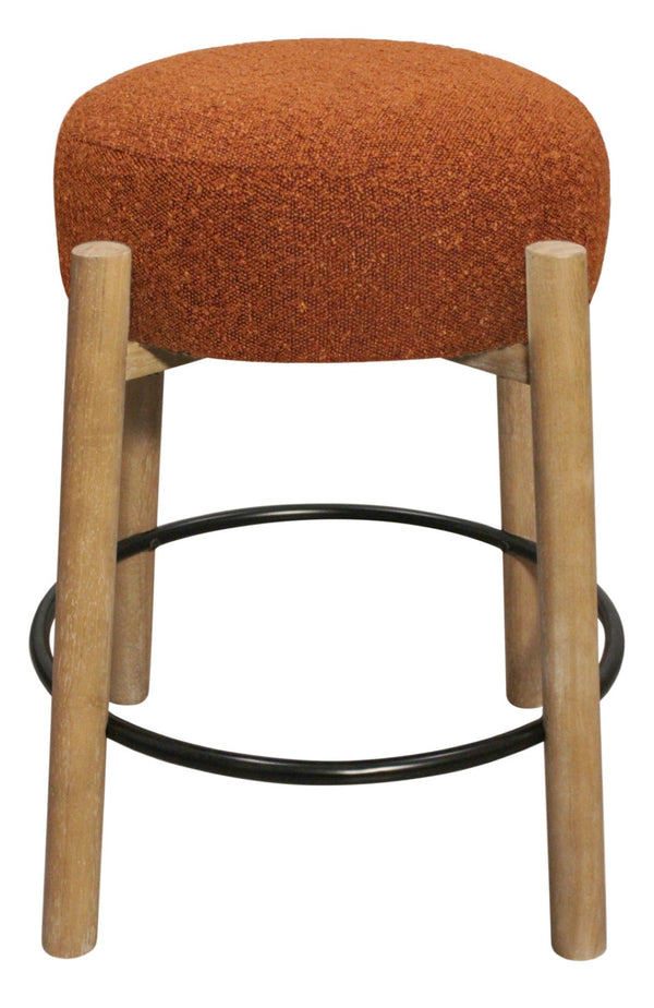 HomeRoots Set of Two Backless Bar Chairs with Rust Fabric Seat and Natural Wood Base for Stylish Comfort 612092