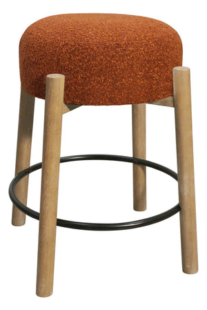HomeRoots Set of Two Backless Bar Chairs with Rust Fabric Seat and Natural Wood Base for Stylish Comfort 612092