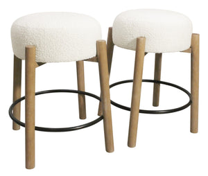 HomeRoots Set of Two Backless Ivory Fabric Bar Stools with Solid Wood Frame - Stylish Counter Height Seating 612093