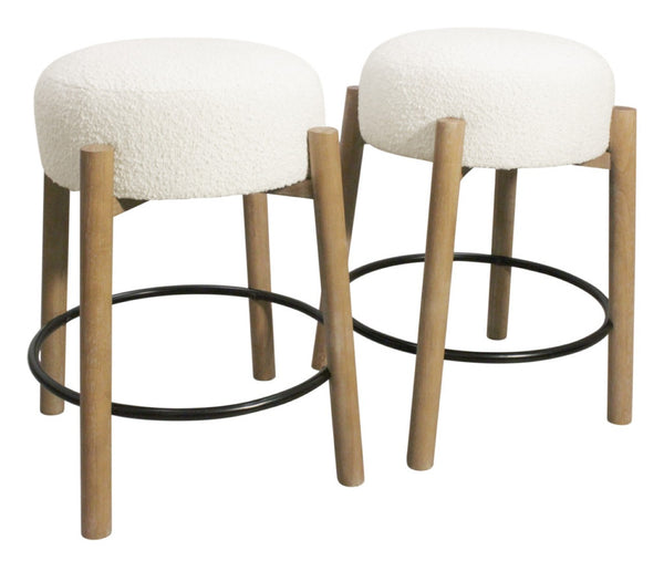 HomeRoots Set of Two Backless Ivory Fabric Bar Stools with Solid Wood Frame - Stylish Counter Height Seating 612093