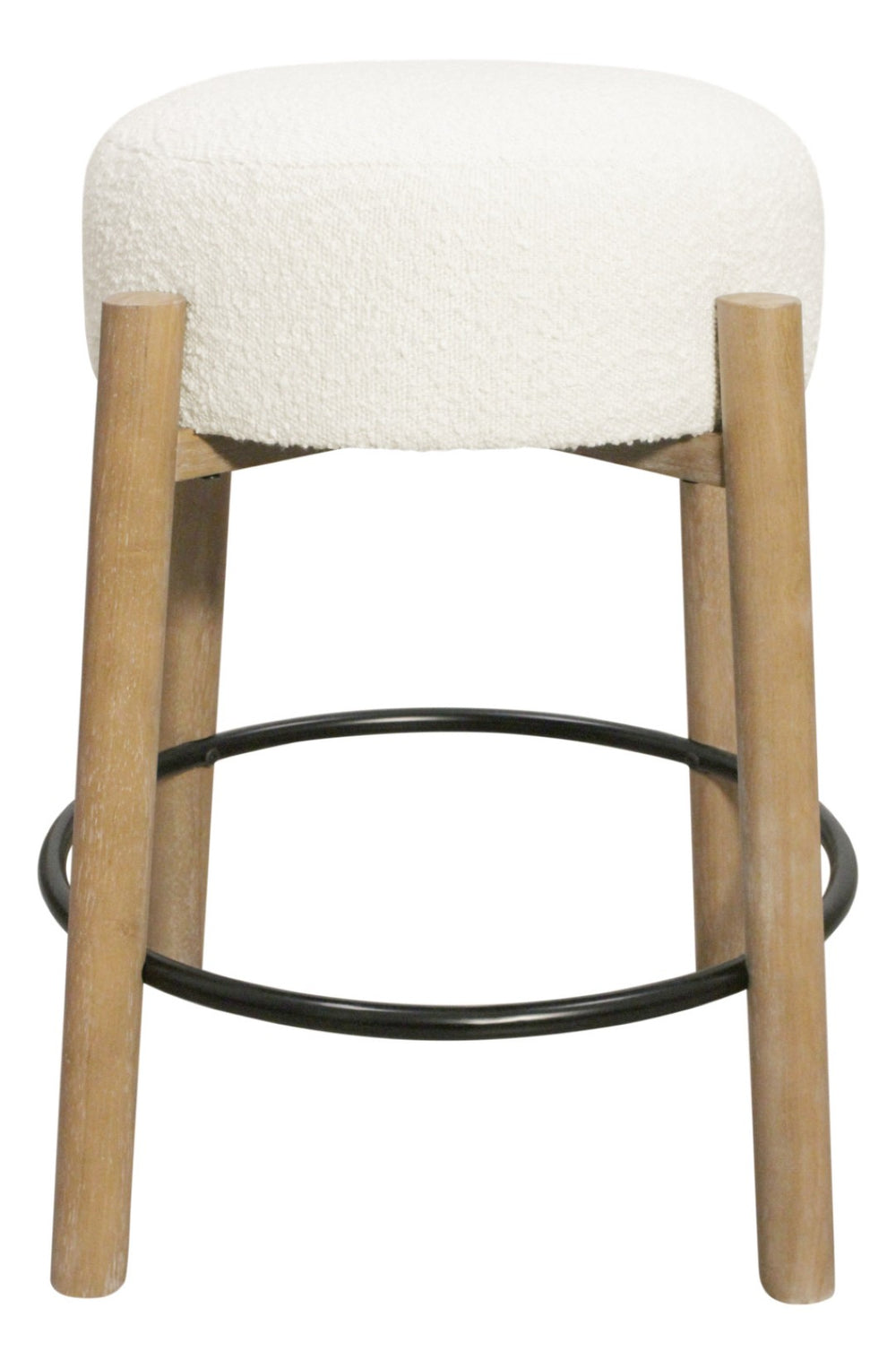 HomeRoots Set of Two Backless Ivory Fabric Bar Stools with Solid Wood Frame - Stylish Counter Height Seating 612093