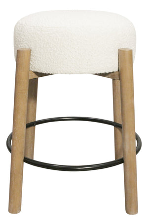 HomeRoots Set of Two Backless Ivory Fabric Bar Stools with Solid Wood Frame - Stylish Counter Height Seating 612093