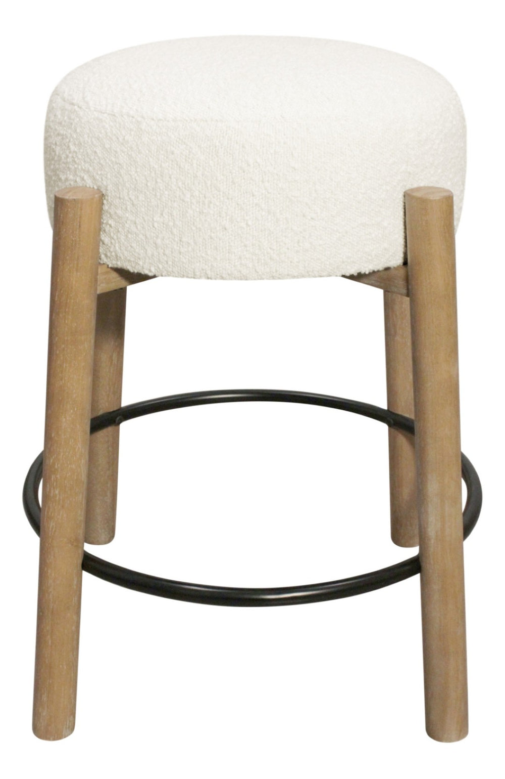 HomeRoots Set of Two Backless Ivory Fabric Bar Stools with Solid Wood Frame - Stylish Counter Height Seating 612093