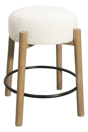 HomeRoots Set of Two Backless Ivory Fabric Bar Stools with Solid Wood Frame - Stylish Counter Height Seating 612093