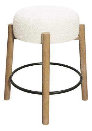 HomeRoots Set of Two Backless Ivory Fabric Bar Stools with Solid Wood Frame - Stylish Counter Height Seating 612093