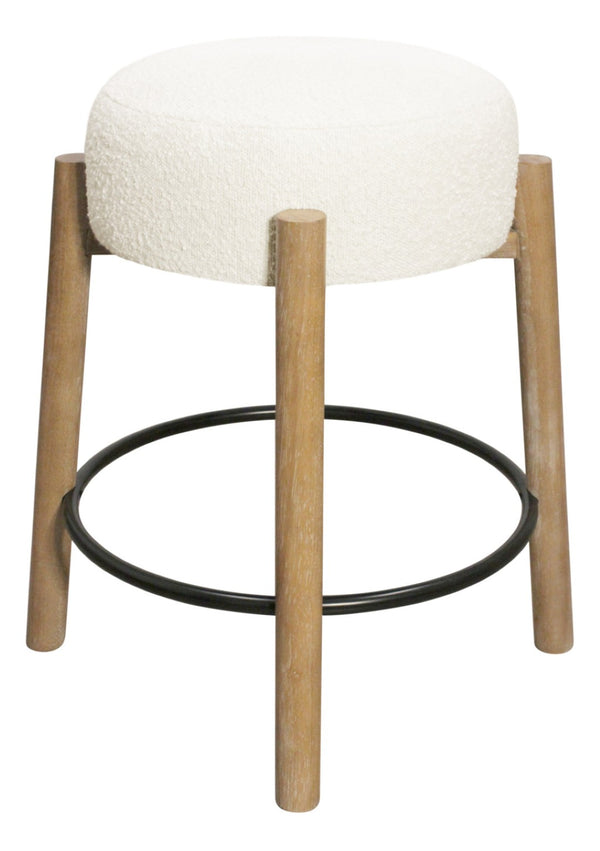 HomeRoots Set of Two Backless Ivory Fabric Bar Stools with Solid Wood Frame - Stylish Counter Height Seating 612093