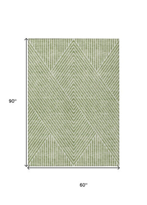 Homeroots 3' X 5' Stylish Geometric Washable Area Rug For Indoor And Outdoor Spaces - Durable & Versatile Design Sage Polyester 612095
