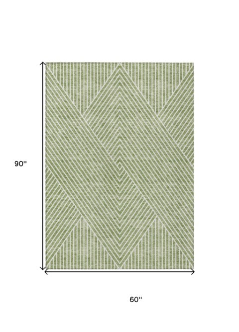 Homeroots 3' X 5' Stylish Geometric Washable Area Rug For Indoor And Outdoor Spaces - Durable & Versatile Design Sage Polyester 612095