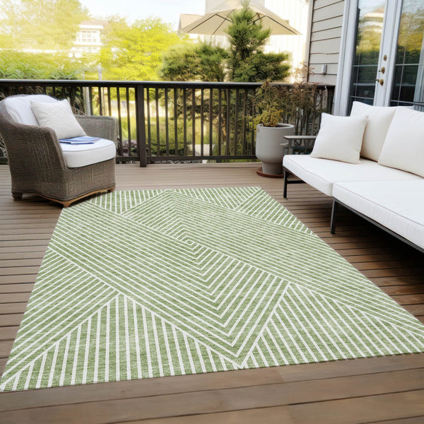 Homeroots 3' X 5' Stylish Geometric Washable Area Rug For Indoor And Outdoor Spaces - Durable & Versatile Design Sage Polyester 612095