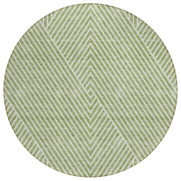 HomeRoots 5' Geometric Sage and Ivory Area Rug - Durable, Washable Design for Indoor and Outdoor Spaces 8' Round 612096