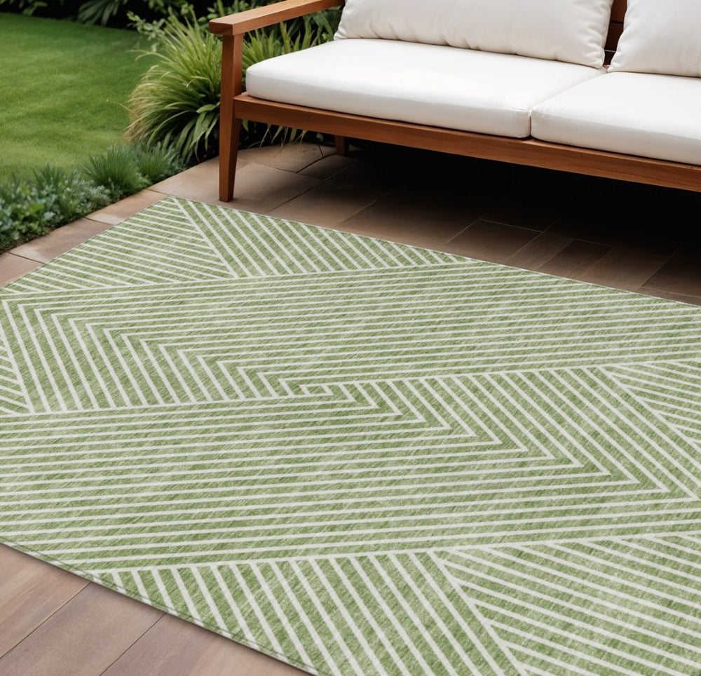 HomeRoots 5' Geometric Sage and Ivory Area Rug - Durable, Washable Design for Indoor and Outdoor Spaces 8' X 10' 612097