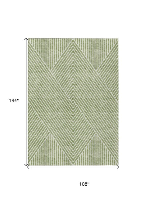 Homeroots 3' X 5' Stylish Geometric Washable Area Rug For Indoor And Outdoor Spaces - Durable & Versatile Design Sage Polyester 612098