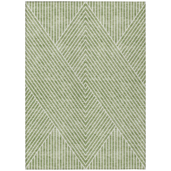 HomeRoots 5' Geometric Sage and Ivory Area Rug - Durable, Washable Design for Indoor and Outdoor Spaces 9' X 12' 612098