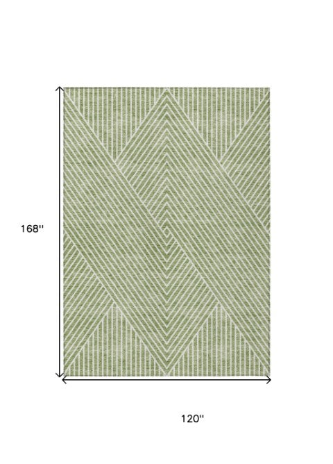 Homeroots 3' X 5' Stylish Geometric Washable Area Rug For Indoor And Outdoor Spaces - Durable & Versatile Design Sage Polyester 612099