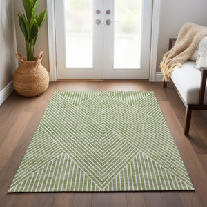 Homeroots 3' X 5' Stylish Geometric Washable Area Rug For Indoor And Outdoor Spaces - Durable & Versatile Design Sage Polyester 612099