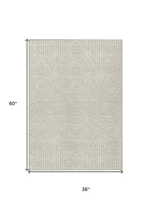 Homeroots 3' X 5' Stylish Geometric Washable Area Rug For Indoor And Outdoor Spaces - Durable & Versatile Design Beige Polyester 612100