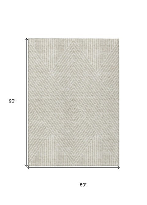 Homeroots 3' X 5' Stylish Geometric Washable Area Rug For Indoor And Outdoor Spaces - Durable & Versatile Design Beige Polyester 612101