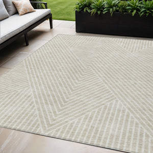 Homeroots 3' X 5' Stylish Geometric Washable Area Rug For Indoor And Outdoor Spaces - Durable & Versatile Design Beige Polyester 612101