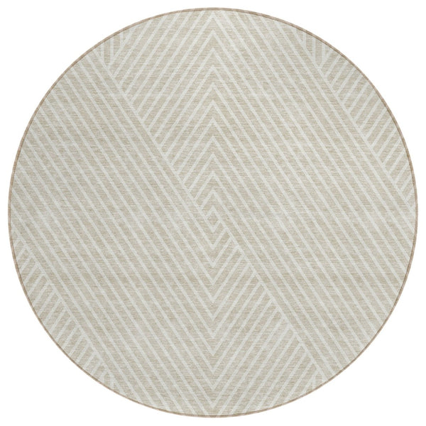 HomeRoots 5' Modern Beige and Ivory Geometric Area Rug - Durable, Washable Design for Indoor or Outdoor Use 8' Round 612102