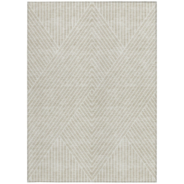 Homeroots 3' X 5' Stylish Geometric Washable Area Rug For Indoor And Outdoor Spaces - Durable & Versatile Design Beige Polyester 612103