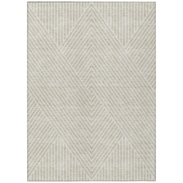 HomeRoots 5' Modern Beige and Ivory Geometric Area Rug - Durable, Washable Design for Indoor or Outdoor Use 8' X 10' 612103