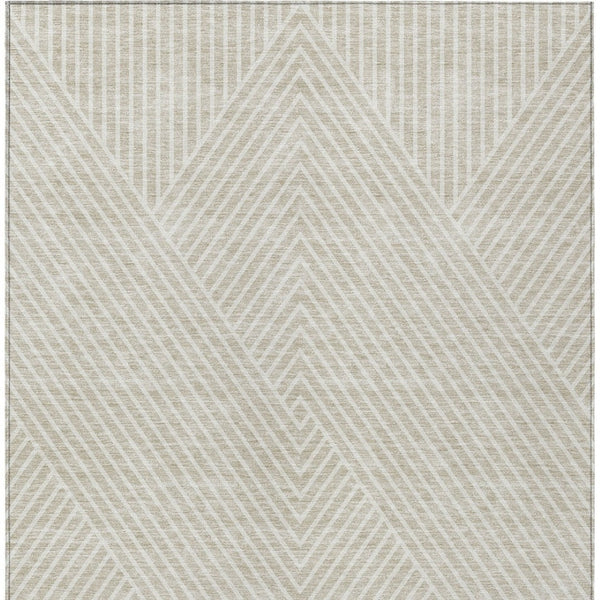 Homeroots 3' X 5' Stylish Geometric Washable Area Rug For Indoor And Outdoor Spaces - Durable & Versatile Design Beige Polyester 612105