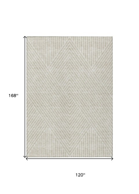 Homeroots 3' X 5' Stylish Geometric Washable Area Rug For Indoor And Outdoor Spaces - Durable & Versatile Design Beige Polyester 612105