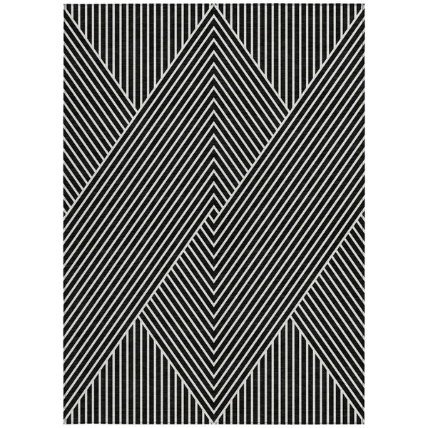Homeroots 3' X 5' Stylish Geometric Washable Area Rug For Indoor And Outdoor Spaces - Durable & Versatile Design Black Polyester 612106