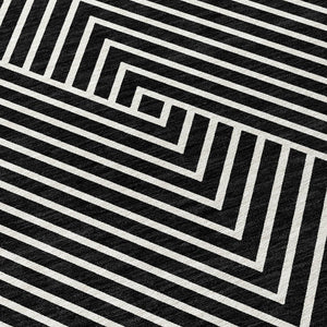 Homeroots 3' X 5' Stylish Geometric Washable Area Rug For Indoor And Outdoor Spaces - Durable & Versatile Design Black Polyester 612106