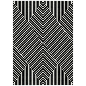 HomeRoots 5' Modern Black and Ivory Geometric Washable Area Rug for Indoor and Outdoor Spaces, Durable Design 5' X 8' 612107