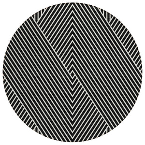 HomeRoots 5' Modern Black and Ivory Geometric Washable Area Rug for Indoor and Outdoor Spaces, Durable Design 8' Round 612108