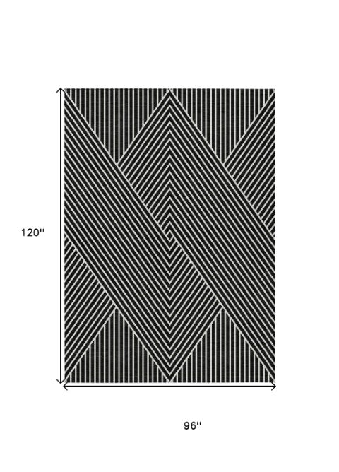 Homeroots 3' X 5' Stylish Geometric Washable Area Rug For Indoor And Outdoor Spaces - Durable & Versatile Design Black Polyester 612109