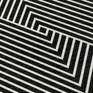 HomeRoots 5' Modern Black and Ivory Geometric Washable Area Rug for Indoor and Outdoor Spaces, Durable Design 8' X 10' 612109