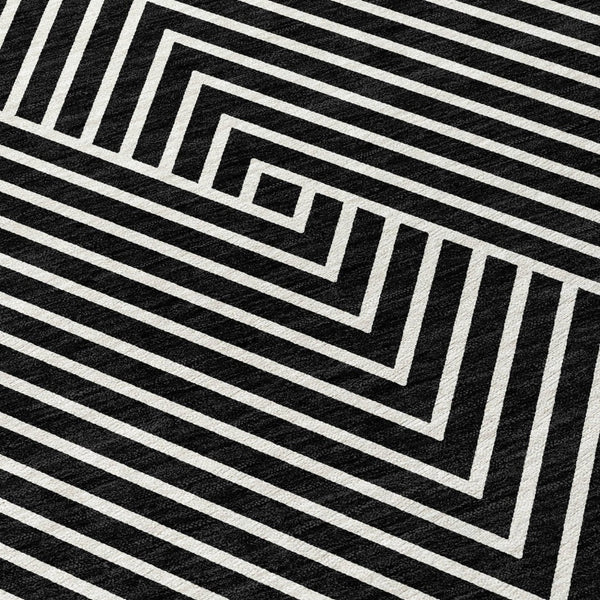 HomeRoots 5' Modern Black and Ivory Geometric Washable Area Rug for Indoor and Outdoor Spaces, Durable Design 8' X 10' 612109